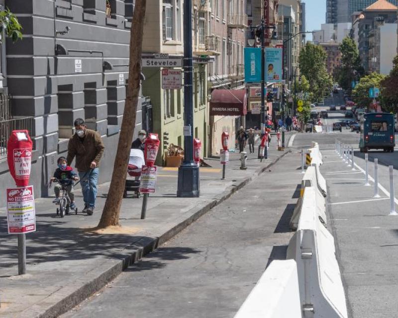 Physical distancing lanes on Jones Street