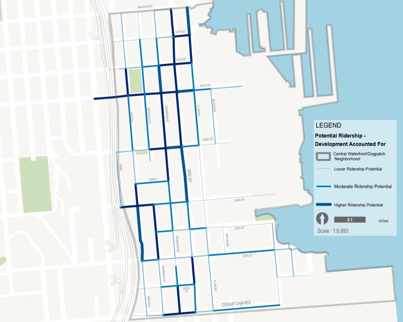Future ridership potential in study area including planned development