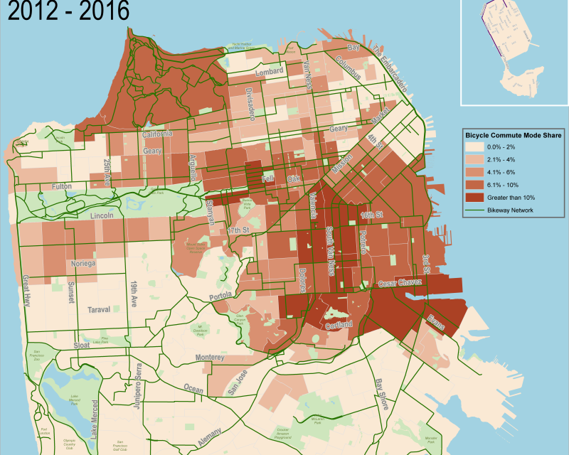 ACS Bicycle Commute Mode Share 2012-2016